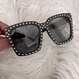 NEW Oversized Square Black Gold Studded Sunglasses